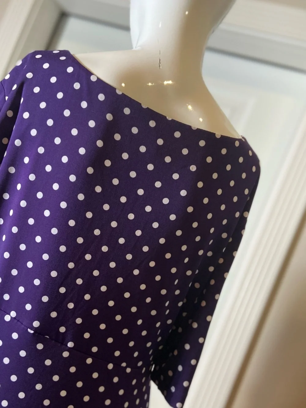 Connected Apparel~Polka Dot~Wrap Dress~Sunburst Side Pleats~1/2 Sleeve~Size 16